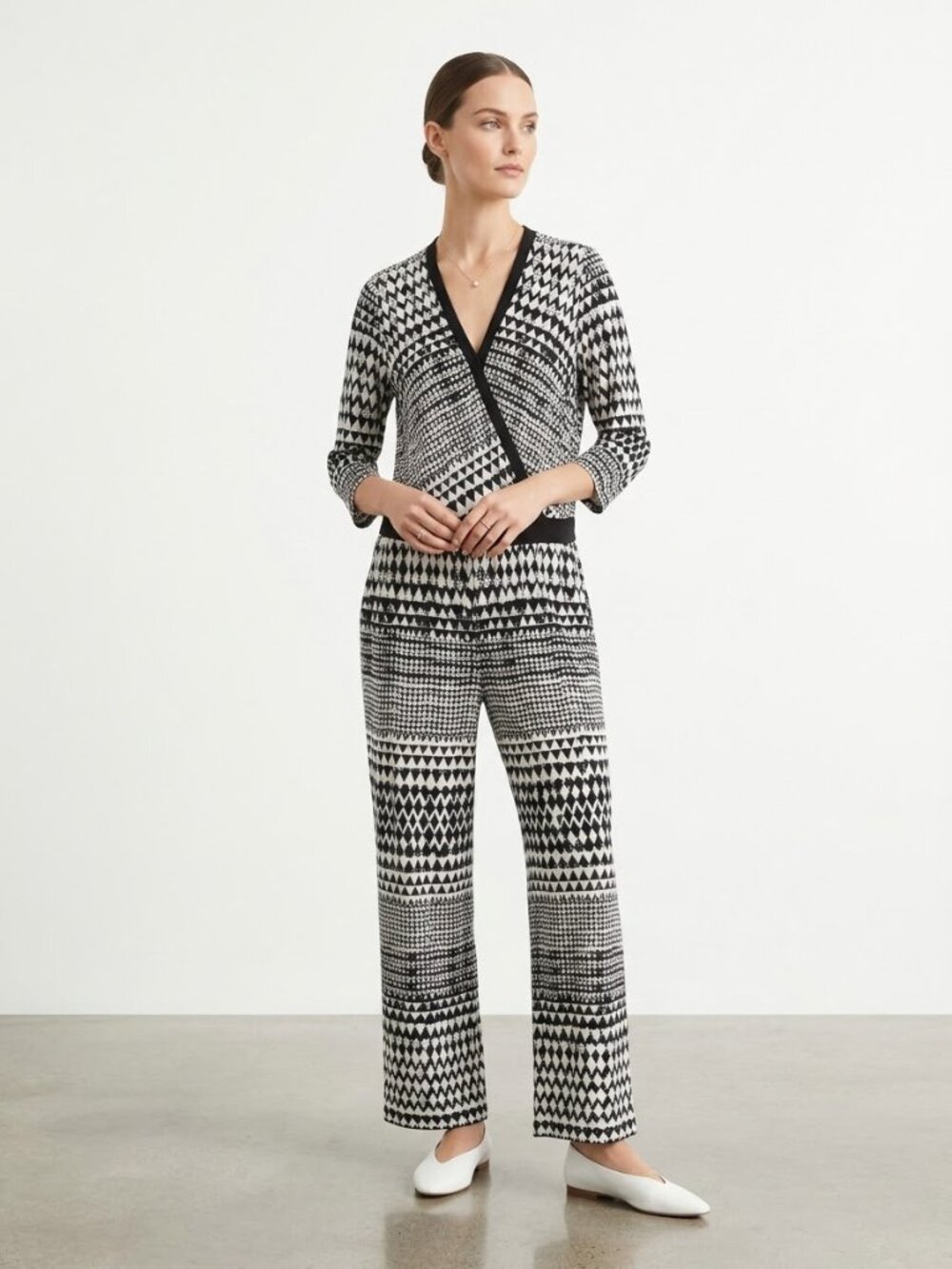 NY Collection Jumpsuit Black White Abstract Faux Wrap Party XL